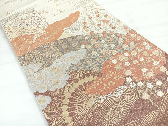 平和屋着物◎六通柄袋帯　風景文　金銀糸　正絹　逸品　CABH1791nb