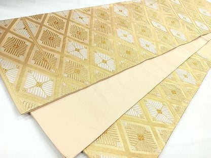 平和屋着物◎六通柄袋帯　唐織　菱松葉文　金糸　正絹　逸品　CABH1793nb