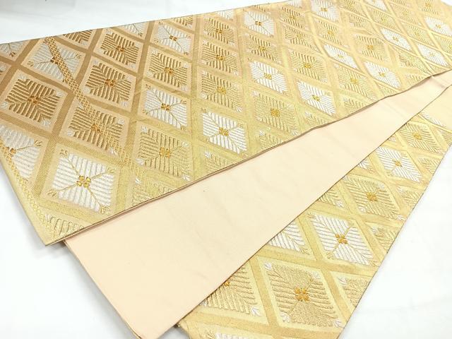 平和屋着物◎六通柄袋帯　唐織　菱松葉文　金糸　正絹　逸品　CABH1793nb