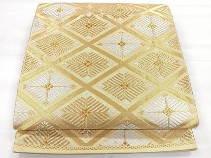 平和屋着物◎六通柄袋帯　唐織　菱松葉文　金糸　正絹　逸品　CABH1793nb