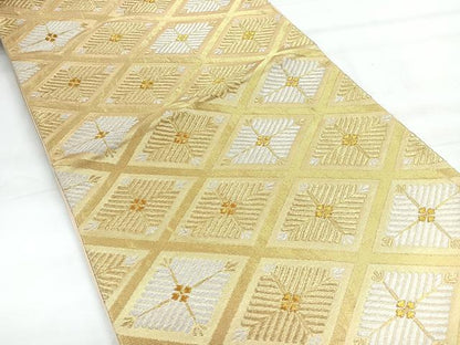 平和屋着物◎六通柄袋帯　唐織　菱松葉文　金糸　正絹　逸品　CABH1793nb