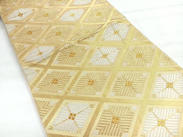 平和屋着物◎六通柄袋帯　唐織　菱松葉文　金糸　正絹　逸品　CABH1793nb