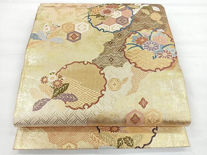 平和屋着物◎佐賀錦　六通柄袋帯　唐織　道長小袖文　金糸　正絹　逸品　CABH1794nb