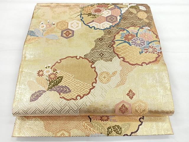 平和屋着物◎佐賀錦　六通柄袋帯　唐織　道長小袖文　金糸　正絹　逸品　CABH1794nb