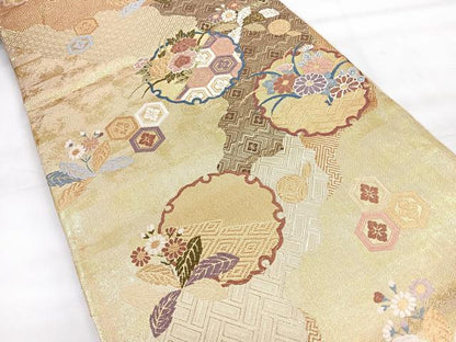 平和屋着物◎佐賀錦　六通柄袋帯　唐織　道長小袖文　金糸　正絹　逸品　CABH1794nb