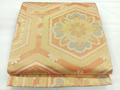 平和屋着物◎佐賀錦　六通柄袋帯　亀甲更紗花文　金糸　正絹　逸品　CABH1796nb