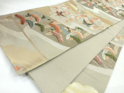 平和屋着物◎六通柄袋帯　唐織　花鳥文　松　金銀糸　正絹　逸品　CABH1800nb
