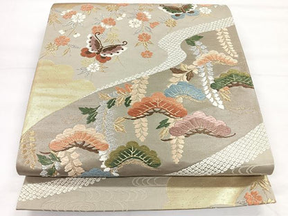 平和屋着物◎六通柄袋帯　唐織　花鳥文　松　金銀糸　正絹　逸品　CABH1800nb