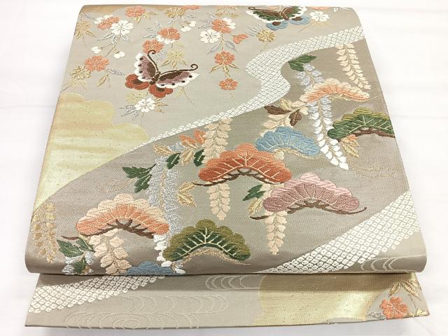 平和屋着物◎六通柄袋帯　唐織　花鳥文　松　金銀糸　正絹　逸品　CABH1800nb