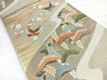 平和屋着物◎六通柄袋帯　唐織　花鳥文　松　金銀糸　正絹　逸品　CABH1800nb
