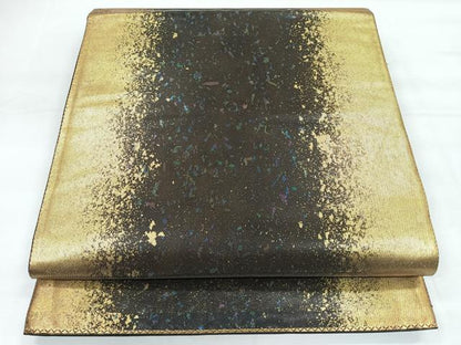 平和屋着物◎六通柄袋帯　霞文　黒地　金糸　引箔　正絹　逸品　未使用　CABH1802nb