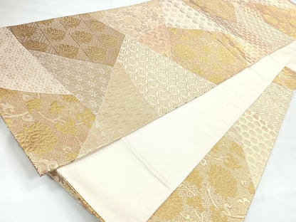 平和屋着物◎六通柄袋帯　切嵌草花文　金糸　正絹　逸品　CABH1804nb
