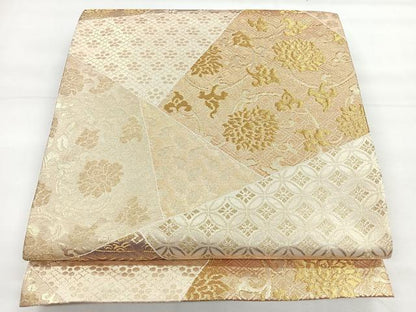 平和屋着物◎六通柄袋帯　切嵌草花文　金糸　正絹　逸品　CABH1804nb