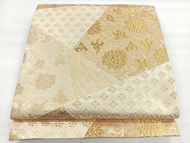 平和屋着物◎六通柄袋帯　切嵌草花文　金糸　正絹　逸品　CABH1804nb