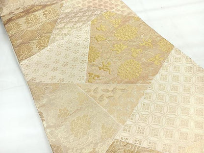 平和屋着物◎六通柄袋帯　切嵌草花文　金糸　正絹　逸品　CABH1804nb