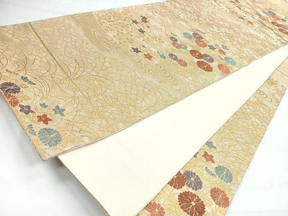 平和屋着物◎六通柄袋帯　流水草花文　金糸　正絹　逸品　CABH1805nb