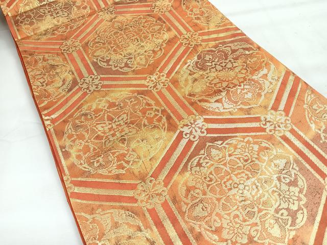 平和屋着物◎六通柄袋帯　亀甲更紗花文　金糸　正絹　逸品　CABH1806nb
