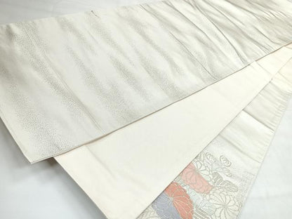 平和屋着物◎太鼓柄袋帯　流水花鳥文　銀糸　正絹　逸品　CABH1810nb