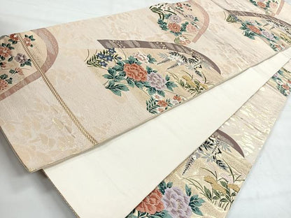 平和屋着物◎六通柄袋帯　唐織　流水草花文　金糸　正絹　逸品　CABH1812nb