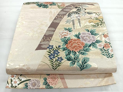 平和屋着物◎六通柄袋帯　唐織　流水草花文　金糸　正絹　逸品　CABH1812nb