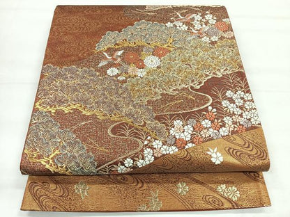 平和屋着物◎六通柄袋帯　唐織　飛鳥草花文　金糸　正絹　逸品　CABH1813nb