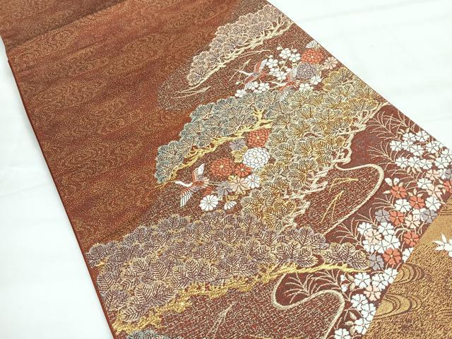 平和屋着物◎六通柄袋帯　唐織　飛鳥草花文　金糸　正絹　逸品　CABH1813nb