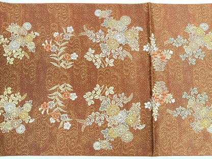 平和屋着物◎六通柄袋帯　唐織　飛鳥草花文　金糸　正絹　逸品　CABH1813nb