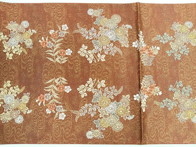 平和屋着物◎六通柄袋帯　唐織　飛鳥草花文　金糸　正絹　逸品　CABH1813nb