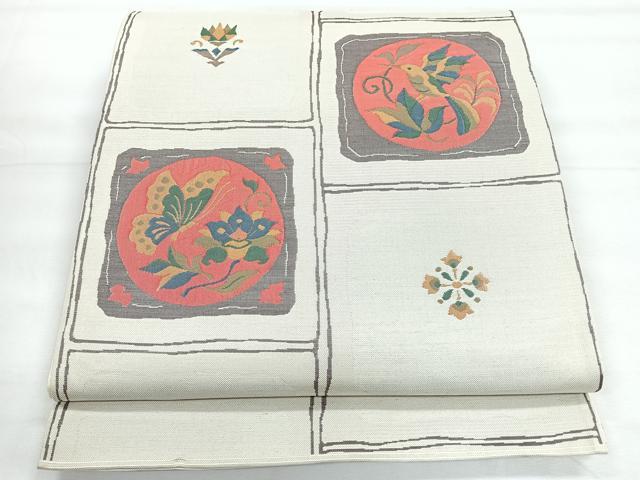 平和屋着物◎六通柄袋帯　花鳥舞蝶文　正絹　逸品　CABH1814nb