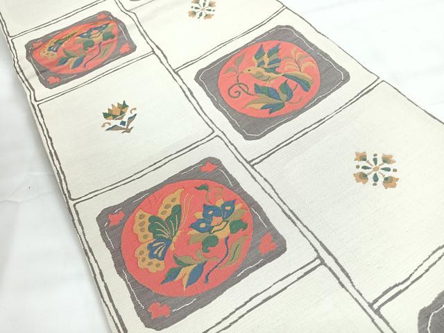 平和屋着物◎六通柄袋帯　花鳥舞蝶文　正絹　逸品　CABH1814nb