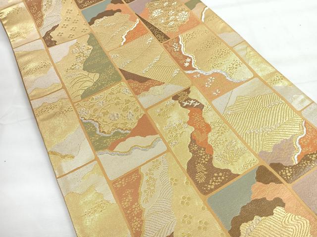 平和屋着物◎六通柄袋帯　流水花文　金銀糸　正絹　逸品　未使用　CABH1816nb