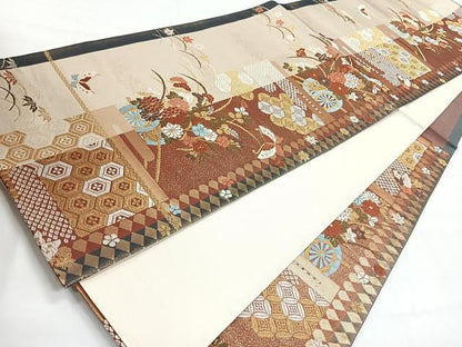 平和屋着物◎六通柄袋帯　唐織　花車舞蝶文　金糸　正絹　逸品　CABH1817nb