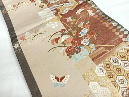 平和屋着物◎六通柄袋帯　唐織　花車舞蝶文　金糸　正絹　逸品　CABH1817nb