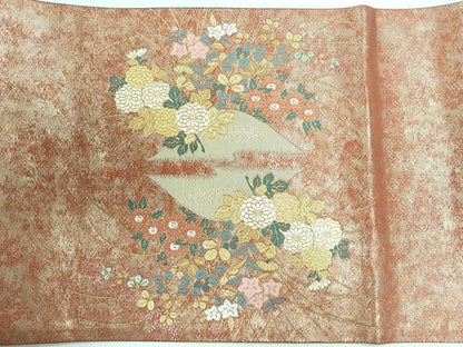平和屋着物◎太鼓柄袋帯　作家物　蒔絵錦　草花文　正絹　逸品　CABH1822nb