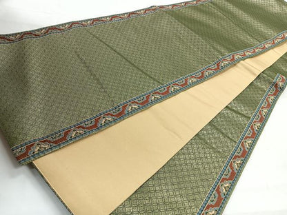 平和屋着物◎六通柄袋帯　七宝更紗花文　金糸　正絹　逸品　CABH1827nb