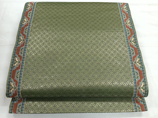 平和屋着物◎六通柄袋帯　七宝更紗花文　金糸　正絹　逸品　CABH1827nb