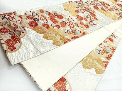 平和屋着物◎六通柄袋帯　唐織　草花文　金銀糸　正絹　逸品　CABH1832nb