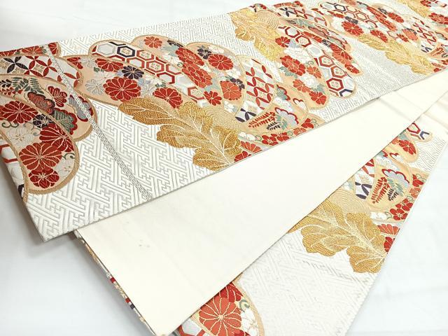 平和屋着物◎六通柄袋帯　唐織　草花文　金銀糸　正絹　逸品　CABH1832nb