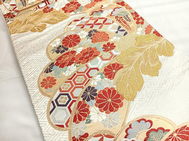 平和屋着物◎六通柄袋帯　唐織　草花文　金銀糸　正絹　逸品　CABH1832nb