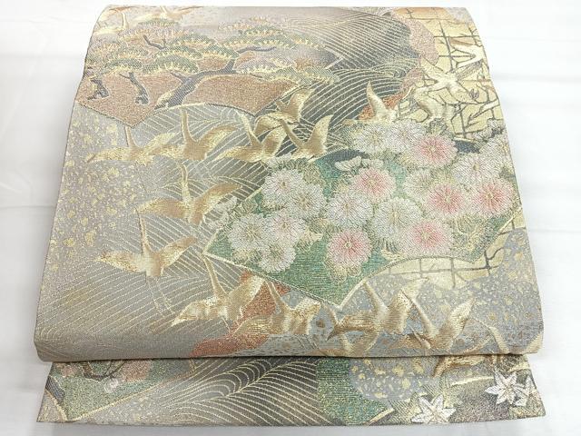 平和屋着物◎六通柄袋帯　流水地紙飛鳥文　金糸　引箔　正絹　逸品　CABH1833nb