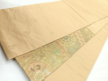 平和屋着物◎両面　六通柄袋帯　青銅金唐織　向かい鳥更紗花文　金銀糸　引箔　正絹　逸品　CABH1834nb