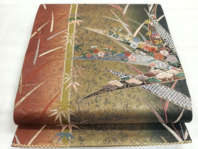 平和屋着物◎六通柄袋帯　献上露芝文　郎窯箔　金糸　引箔　正絹　逸品　CABH1835nb