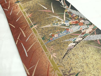 平和屋着物◎六通柄袋帯　献上露芝文　郎窯箔　金糸　引箔　正絹　逸品　CABH1835nb