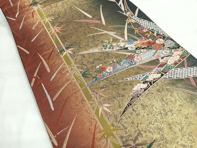 平和屋着物◎六通柄袋帯　献上露芝文　郎窯箔　金糸　引箔　正絹　逸品　CABH1835nb