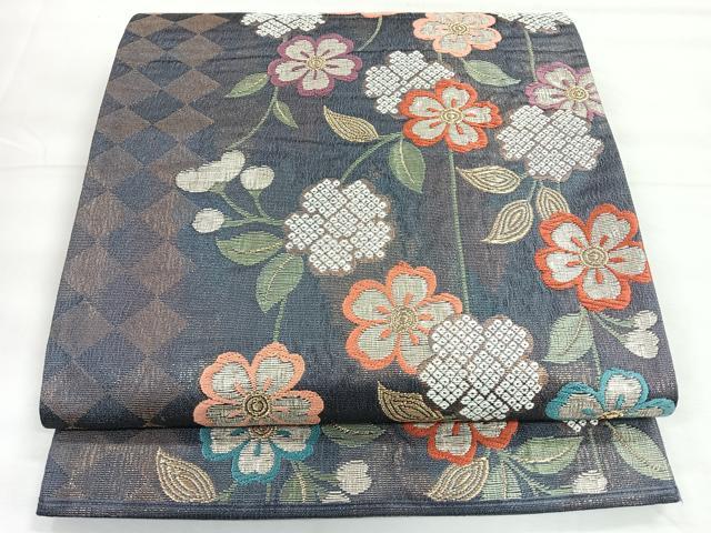 平和屋着物◎六通柄袋帯　唐織　草花文　金銀糸　正絹　逸品　CABH1836nb