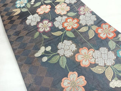 平和屋着物◎六通柄袋帯　唐織　草花文　金銀糸　正絹　逸品　CABH1836nb