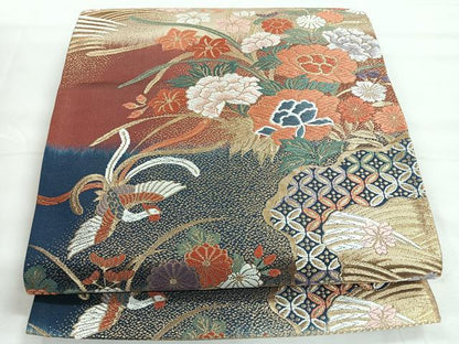 平和屋着物◎六通柄袋帯　唐織　小袖道長波文　金糸　正絹　逸品　CABH1838nb