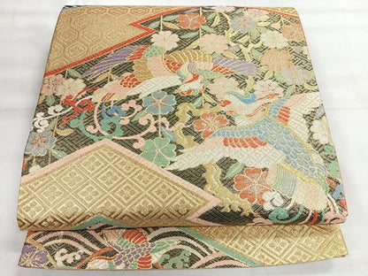 平和屋着物◎六通柄袋帯　流水花鳥文　金糸　正絹　逸品　CABH1842nb