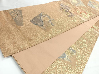 平和屋着物◎六通柄袋帯　色紙草花文　金糸　正絹　逸品　CABH1844nb