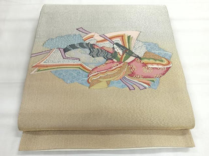 平和屋着物◎太鼓柄袋帯　友禅　人物文　金銀糸　正絹　逸品　CABH1846nb